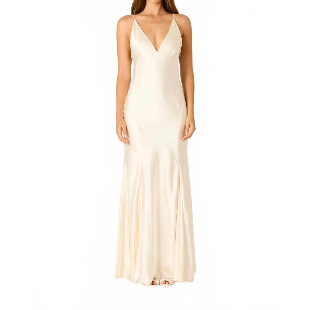 NEW COTTON CANDY LA elvira fluted satin maxi slip dress in ivory